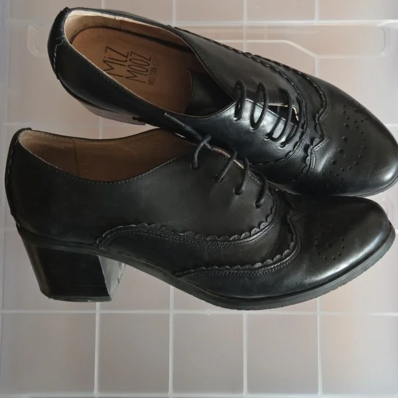 Miz Mooz Chiara Oxford Derby Heels Black Size 9 / EU 40 Retro - Picture 2 of 6